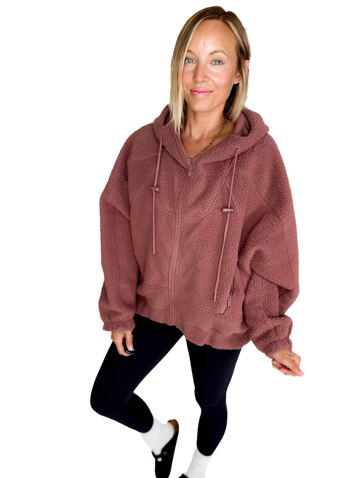 MONO B Oversized Alpine Fleece Zip Up Hoodie- ROSE TAUPE-FINAL SALE