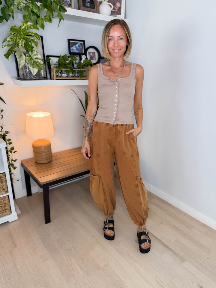 Halena Mineral Washed Terry Knit Sweatpants- WOODEN