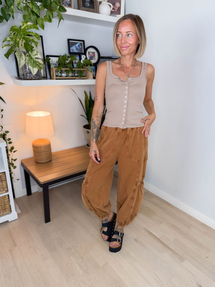 Halena Mineral Washed Terry Knit Sweatpants- WOODEN