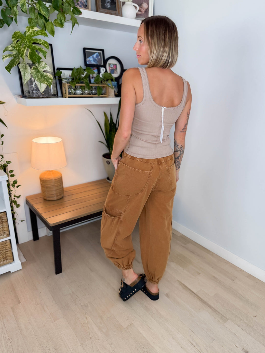 Halena Mineral Washed Terry Knit Sweatpants- WOODEN