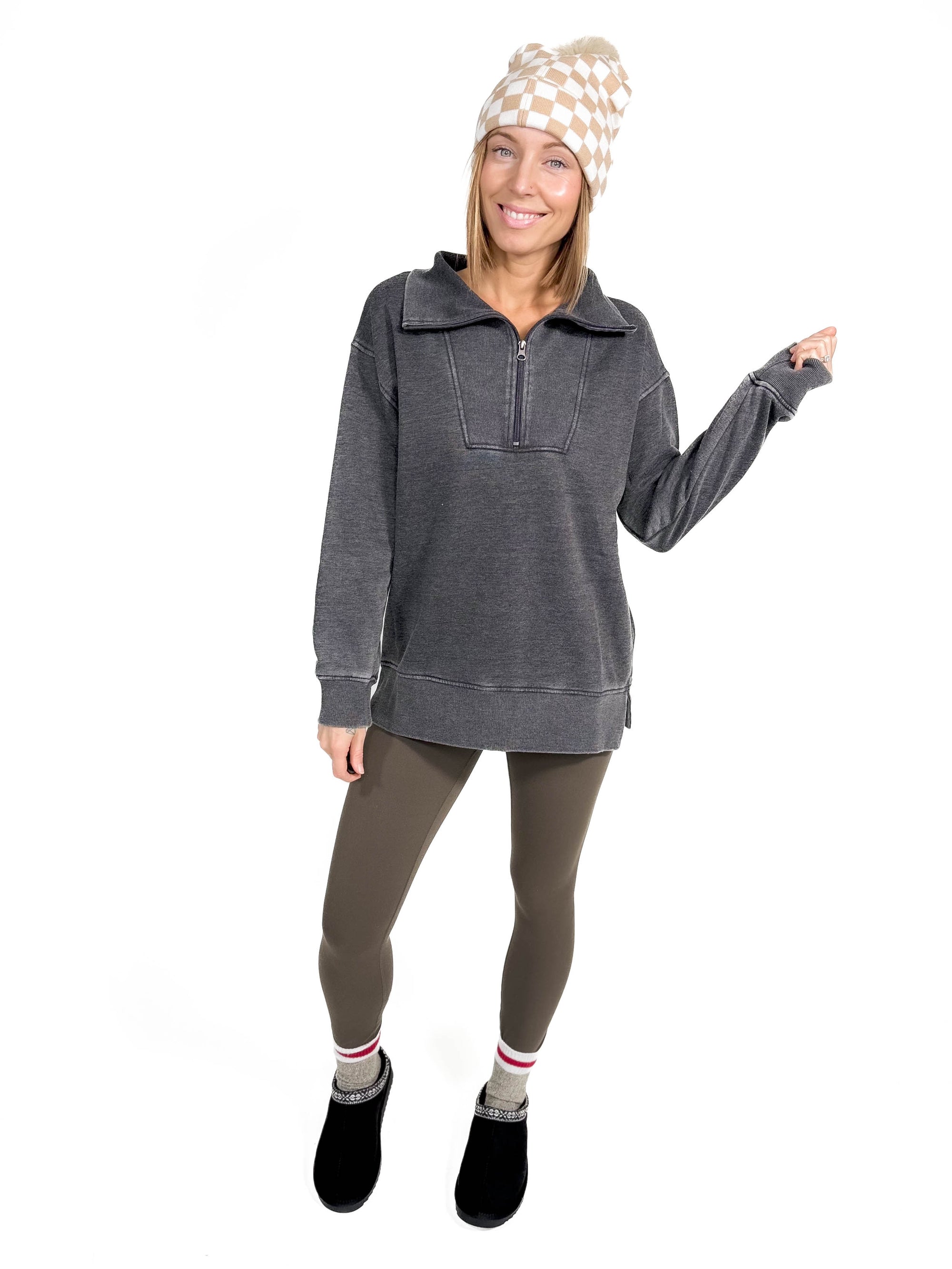 Bestie 1/2 Zip Pullover- CHARCOAL