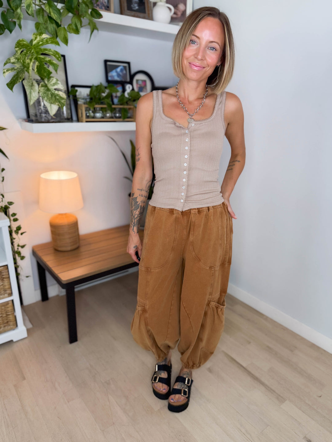 Halena Mineral Washed Terry Knit Sweatpants- WOODEN