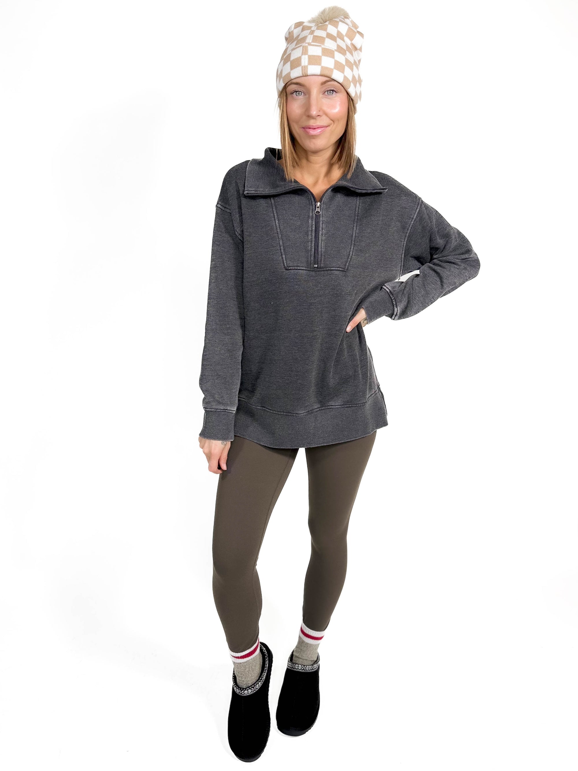 Bestie 1/2 Zip Pullover- CHARCOAL