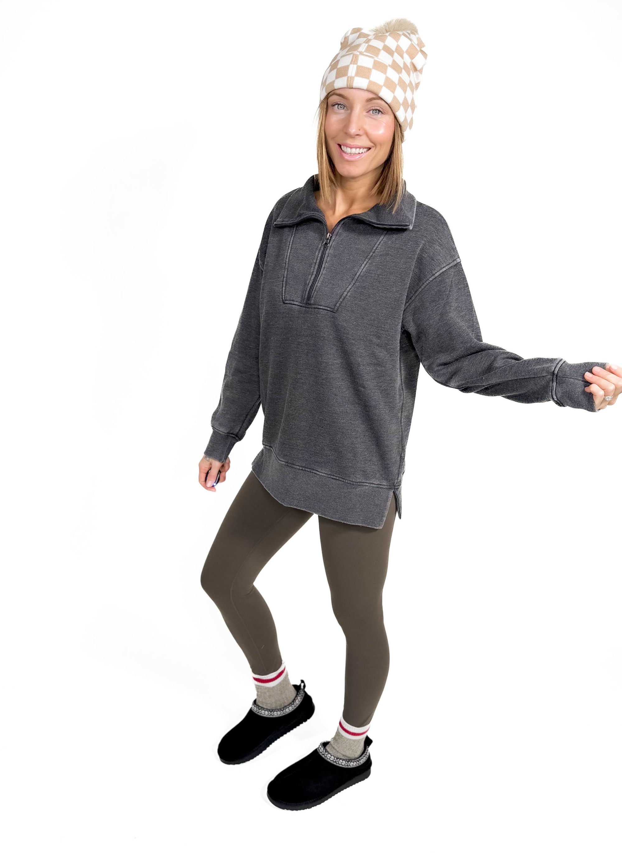 Bestie 1/2 Zip Pullover- CHARCOAL