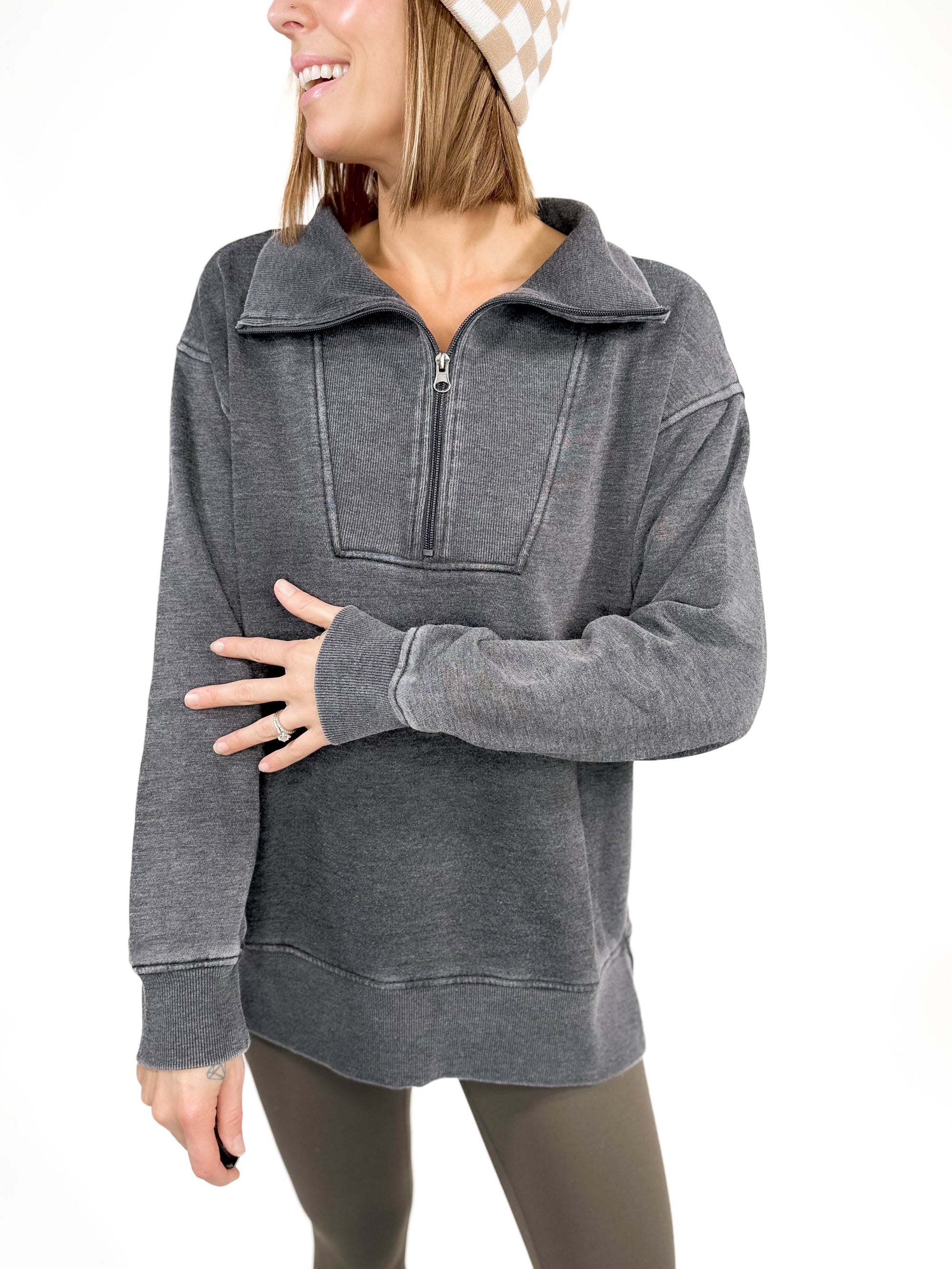 Bestie 1/2 Zip Pullover- CHARCOAL