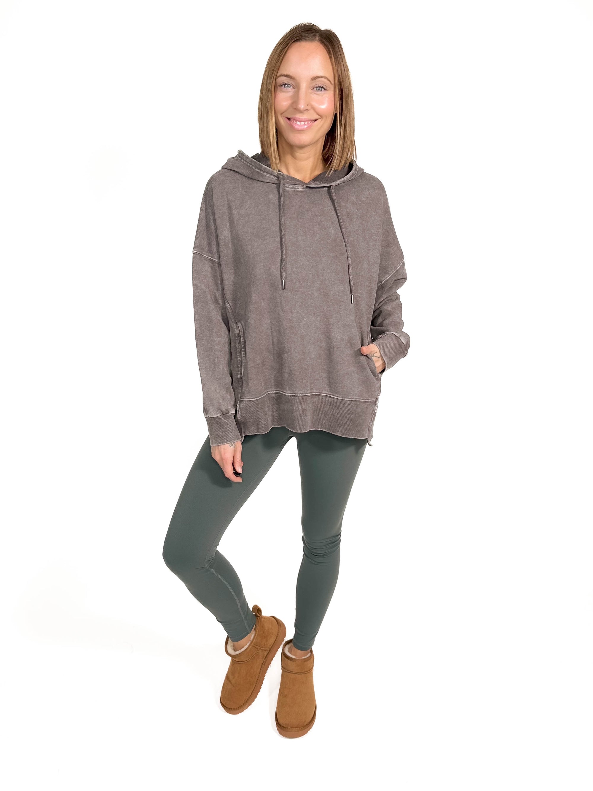 Thora Mineral Wash Oversized Pullover Hoodie- CHARCOAL