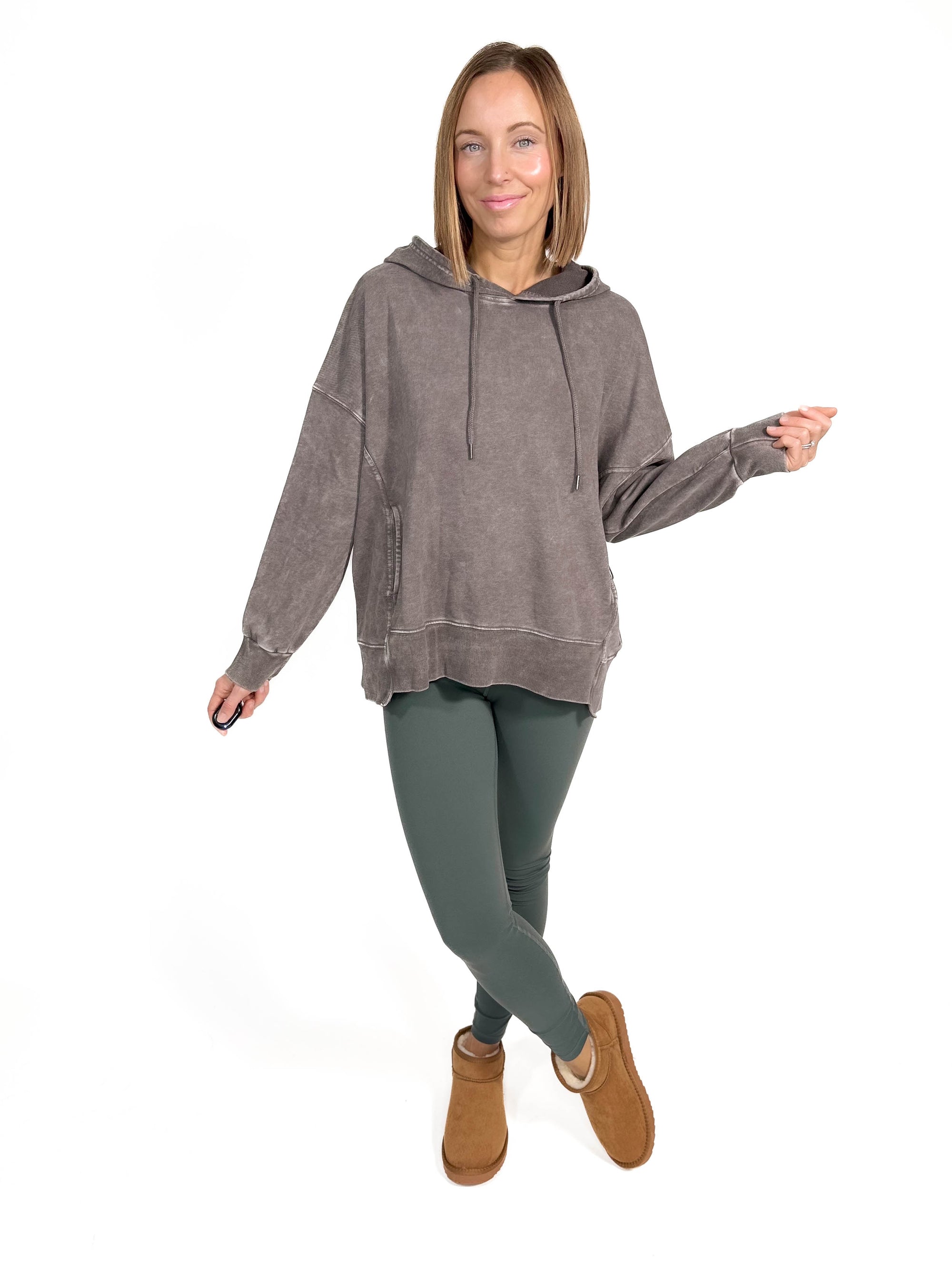 Thora Mineral Wash Oversized Pullover Hoodie- CHARCOAL