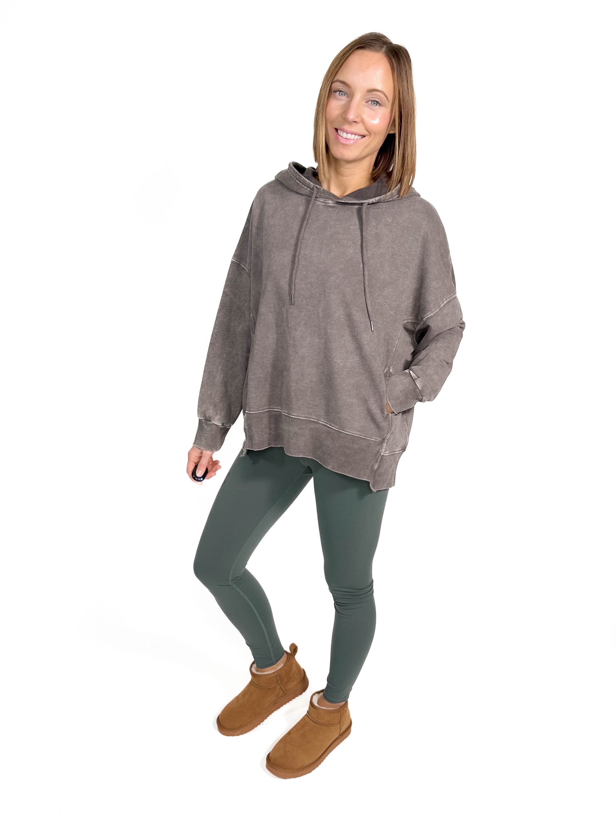 Thora Mineral Wash Oversized Pullover Hoodie- CHARCOAL