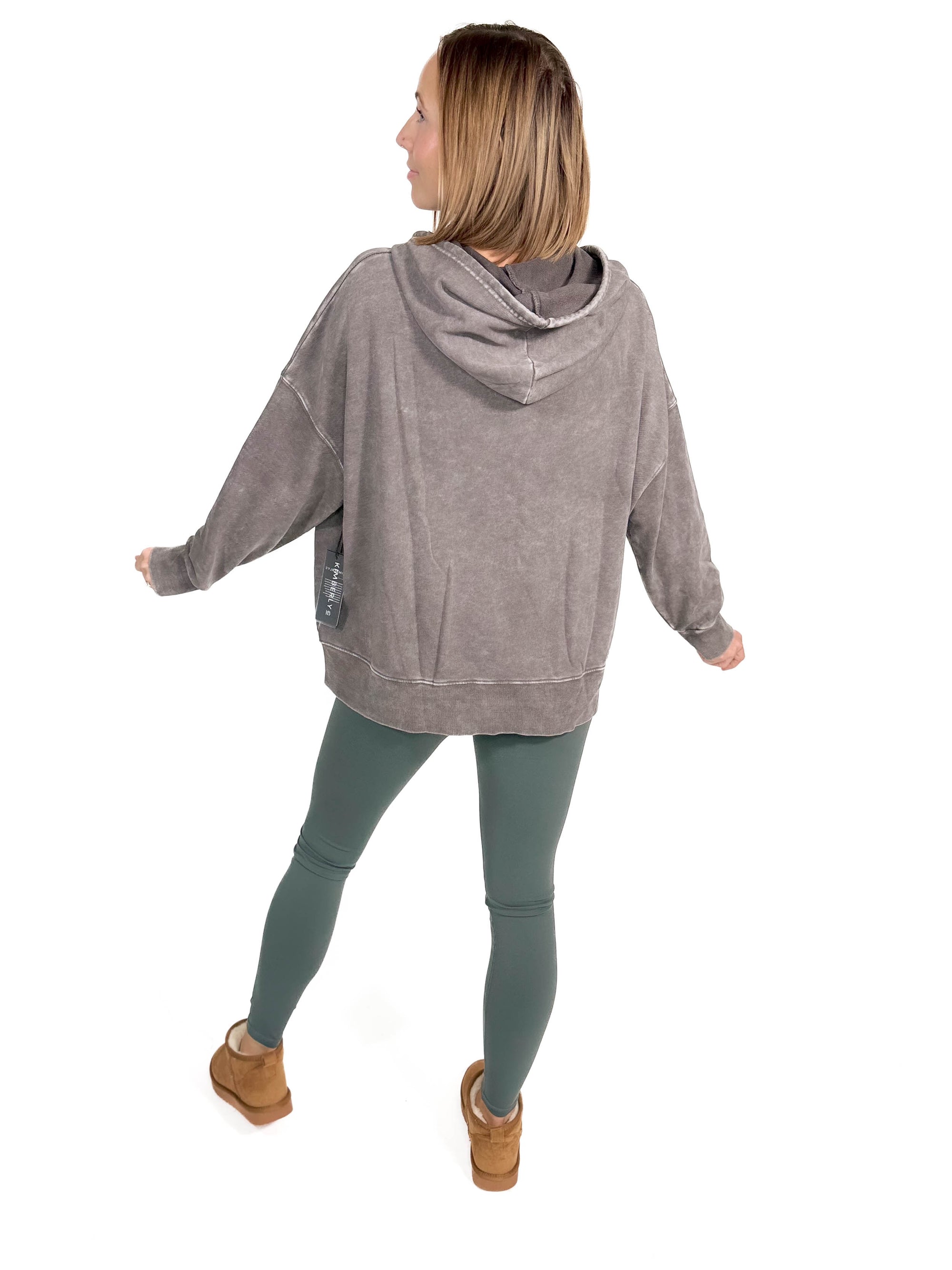 Thora Mineral Wash Oversized Pullover Hoodie- CHARCOAL