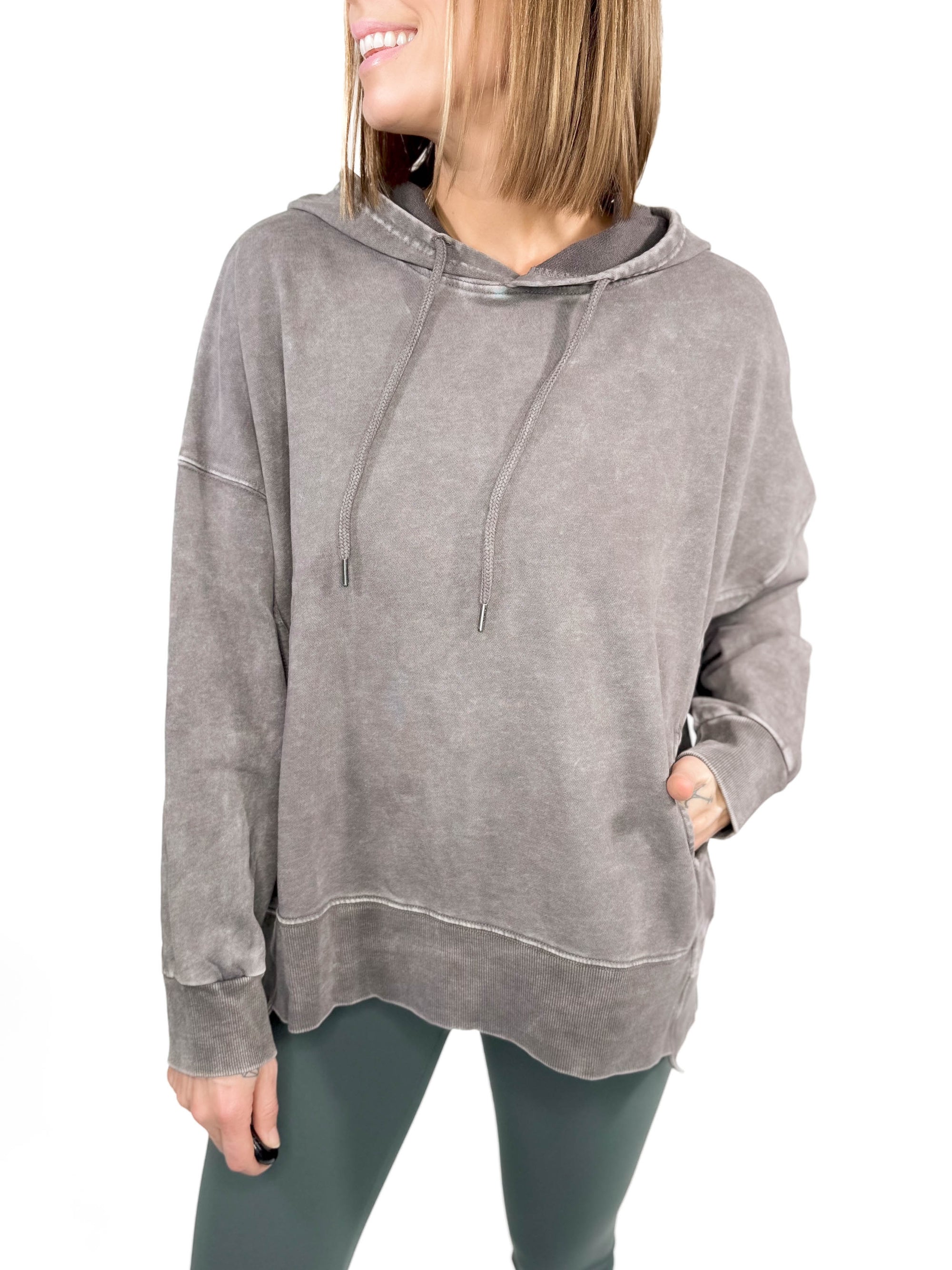 Thora Mineral Wash Oversized Pullover Hoodie- CHARCOAL