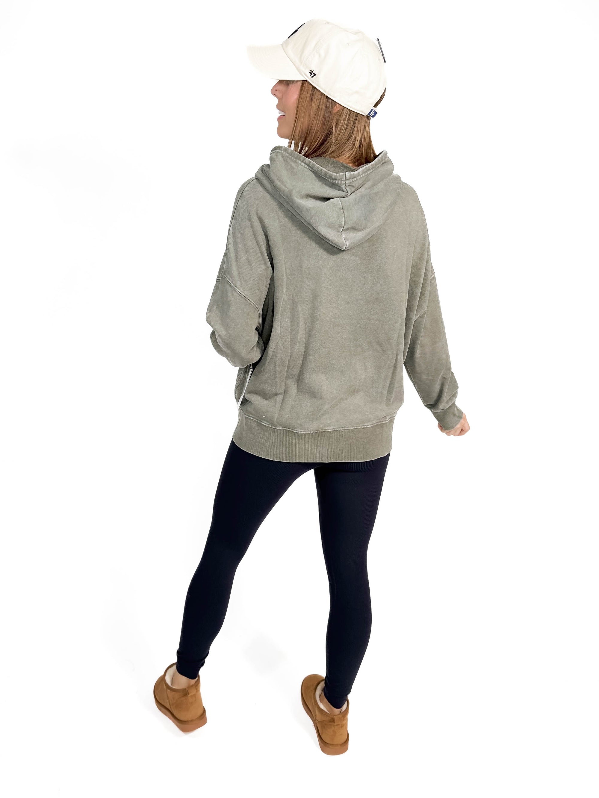 Thora Mineral Wash Oversized Pullover Hoodie- OLIVE