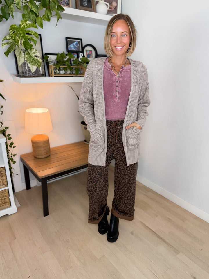Marley Waffle Cardigan- HEATHER MOCHA