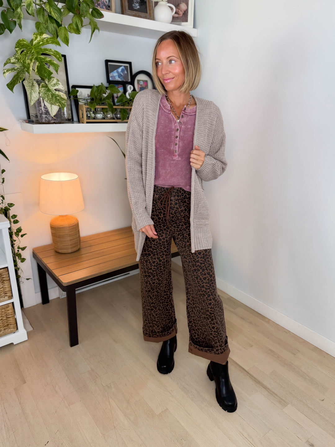 Marley Waffle Cardigan- HEATHER MOCHA