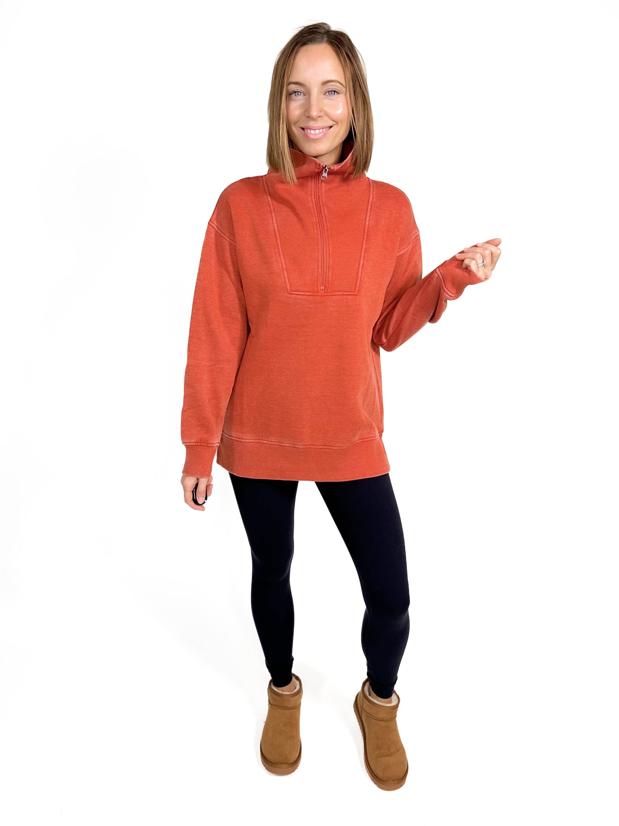 Bestie 1/2 Zip Pullover- BURNT RUST