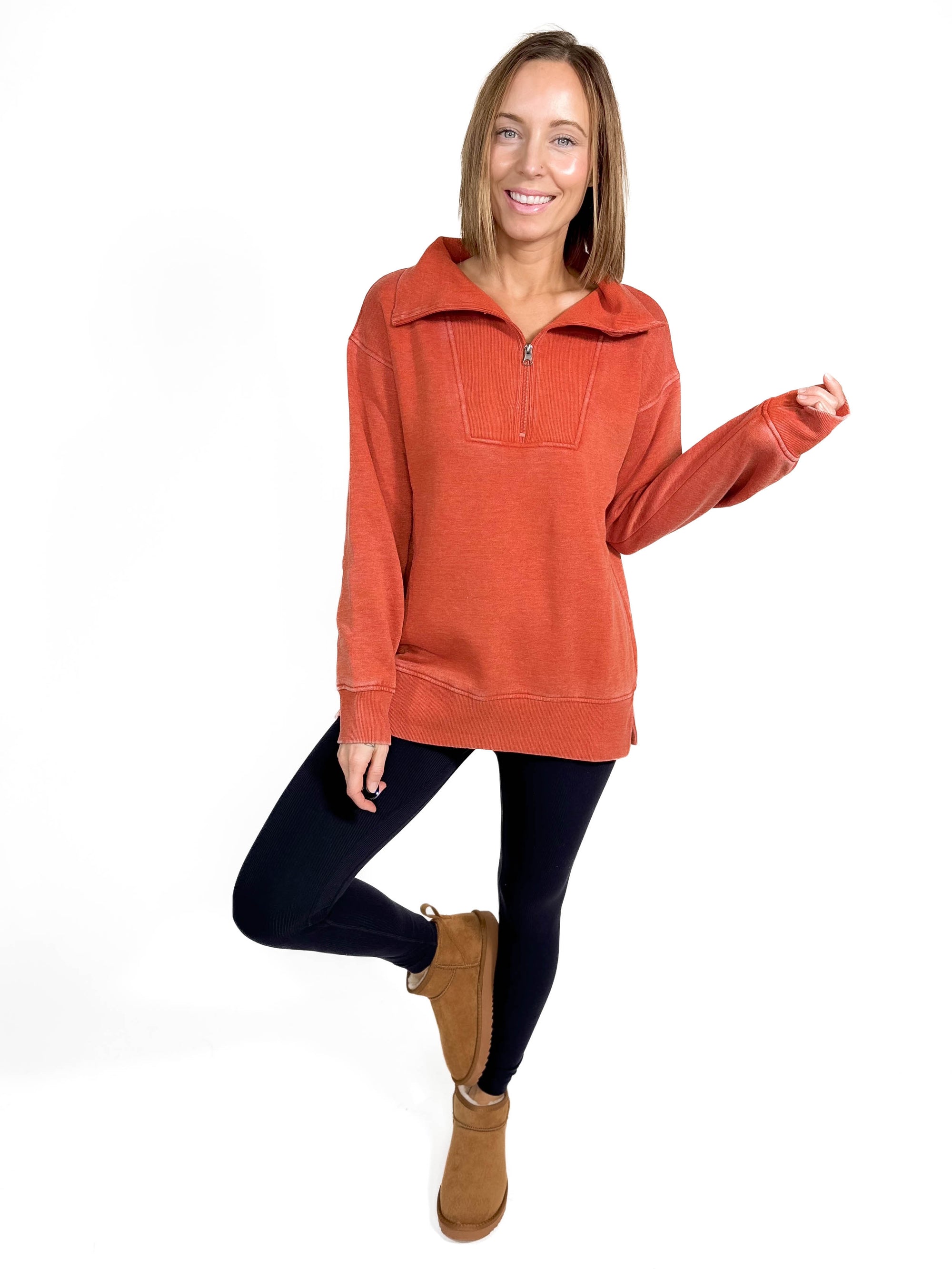 Bestie 1/2 Zip Pullover- BURNT RUST