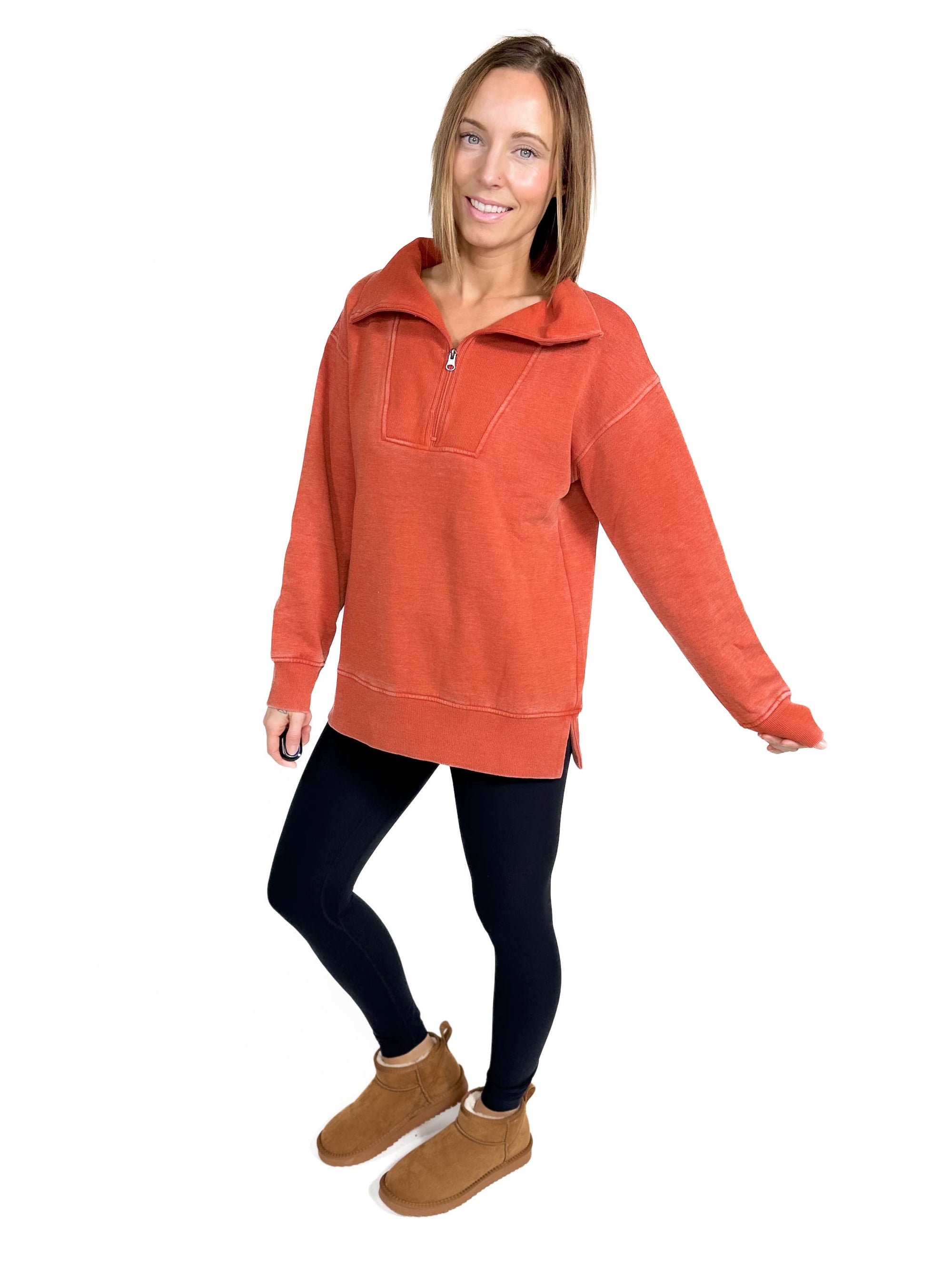 Bestie 1/2 Zip Pullover- BURNT RUST