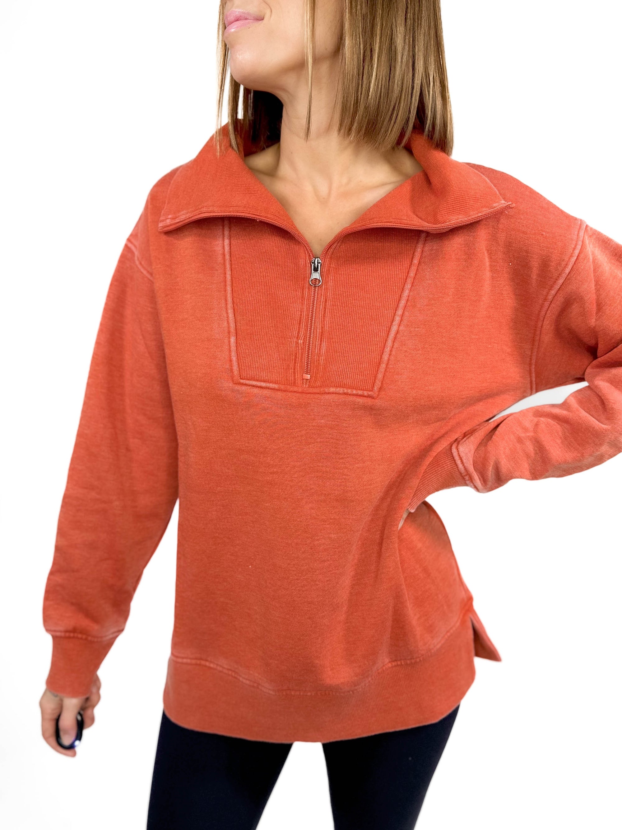 Bestie 1/2 Zip Pullover- BURNT RUST