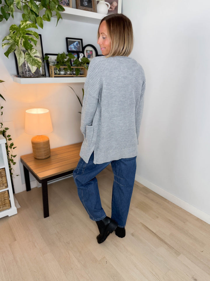 Marley Waffle Cardigan- HEATHER GREY