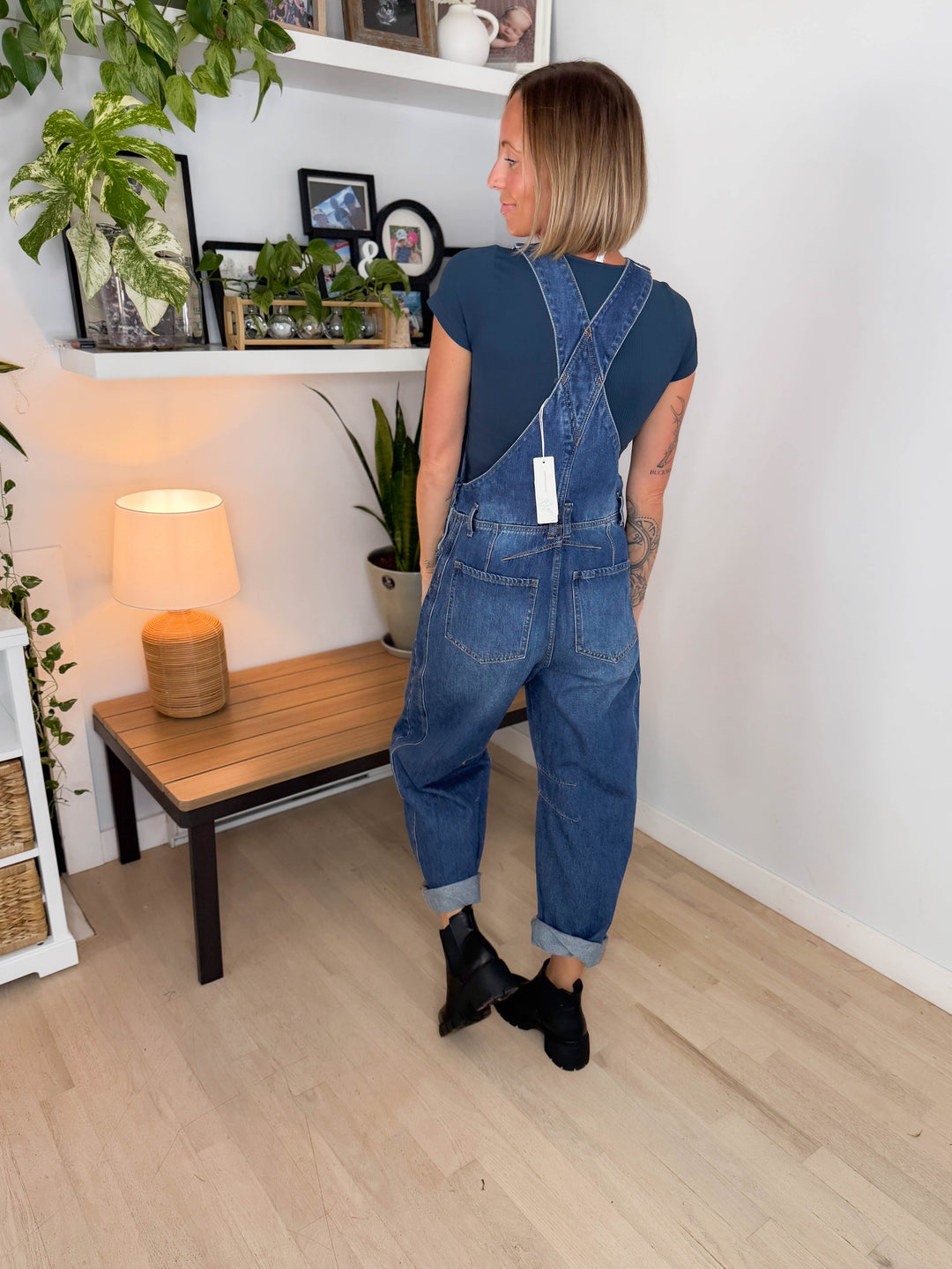 Tiffany Denim Barrel Overalls- DARK WASH