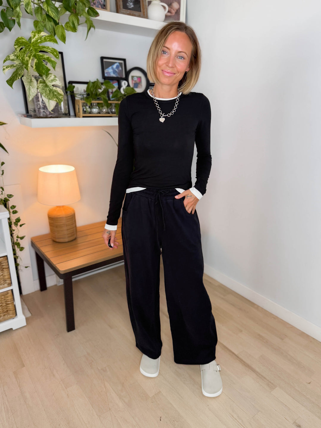Foster Washed Barrel Pant Set- BLACK