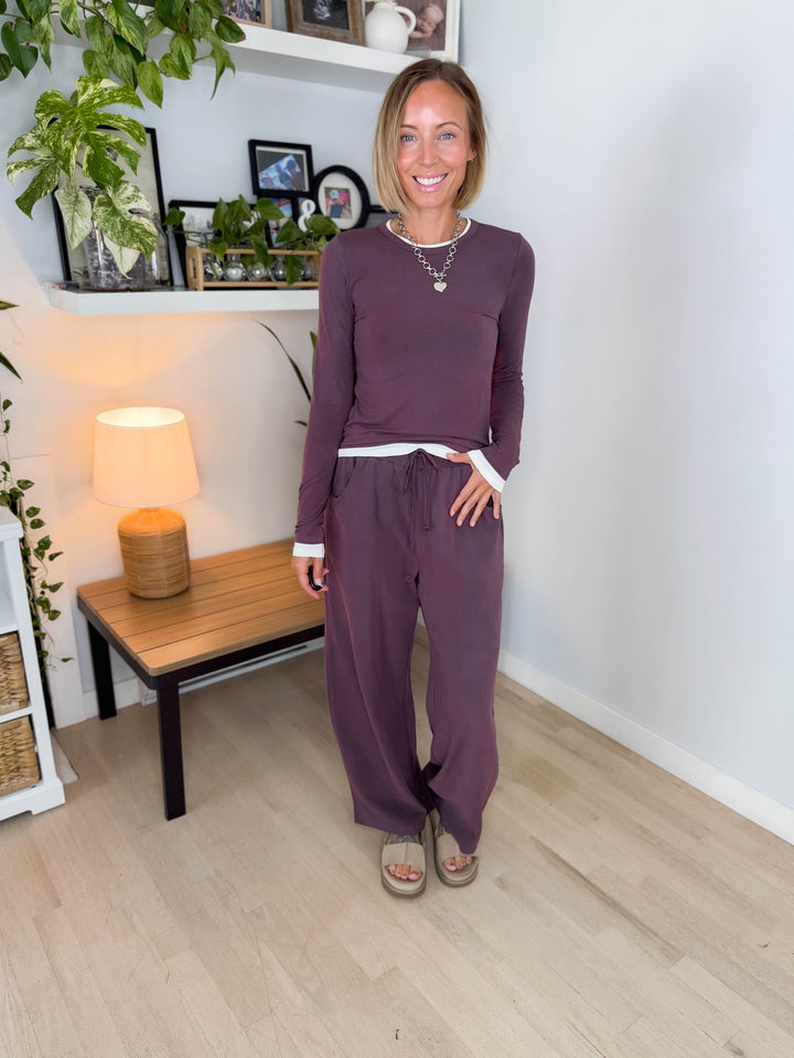 Foster Washed Barrel Pant Set- COCOA