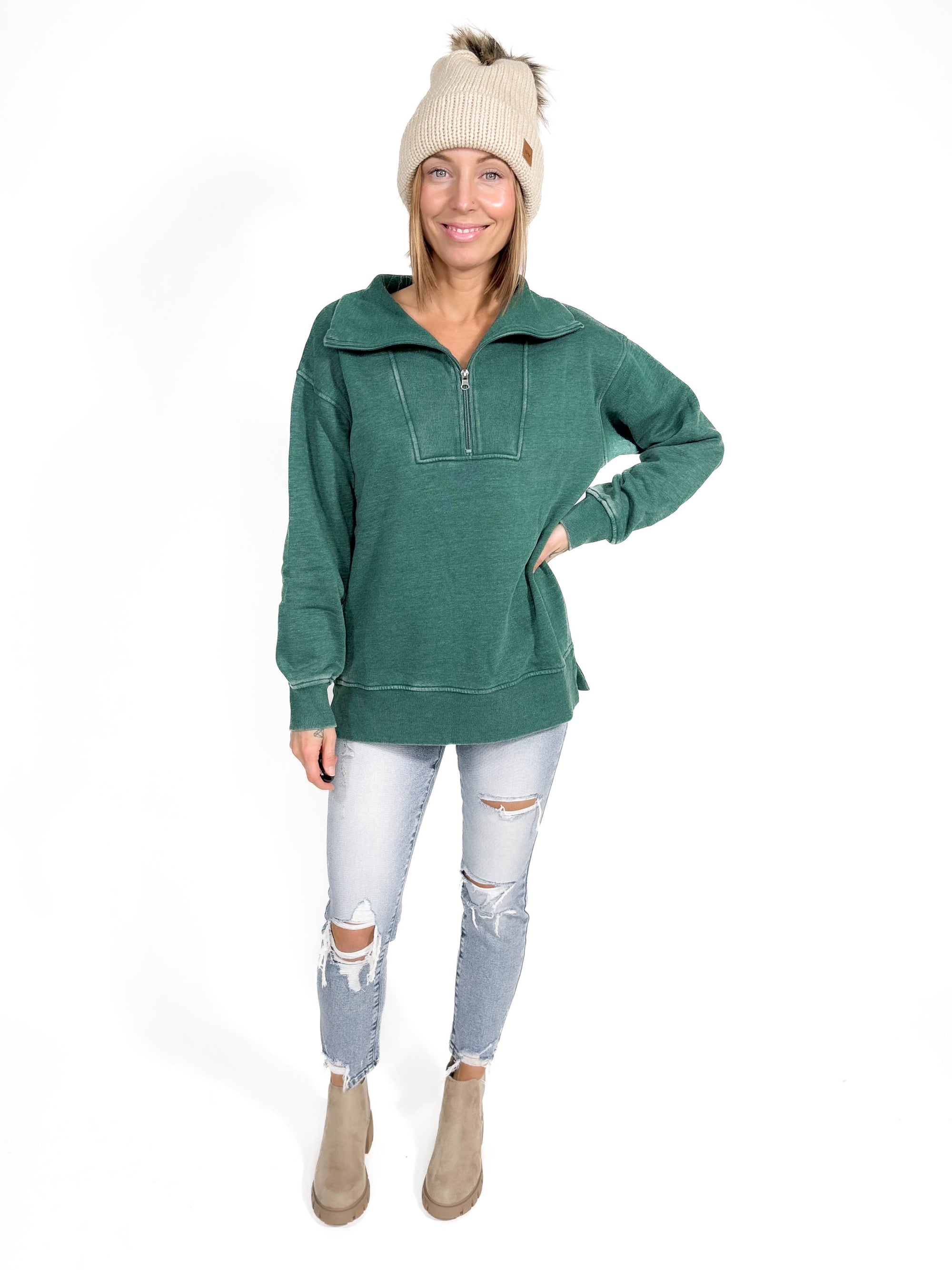 Bestie 1/2 Zip Pullover- HUNTER