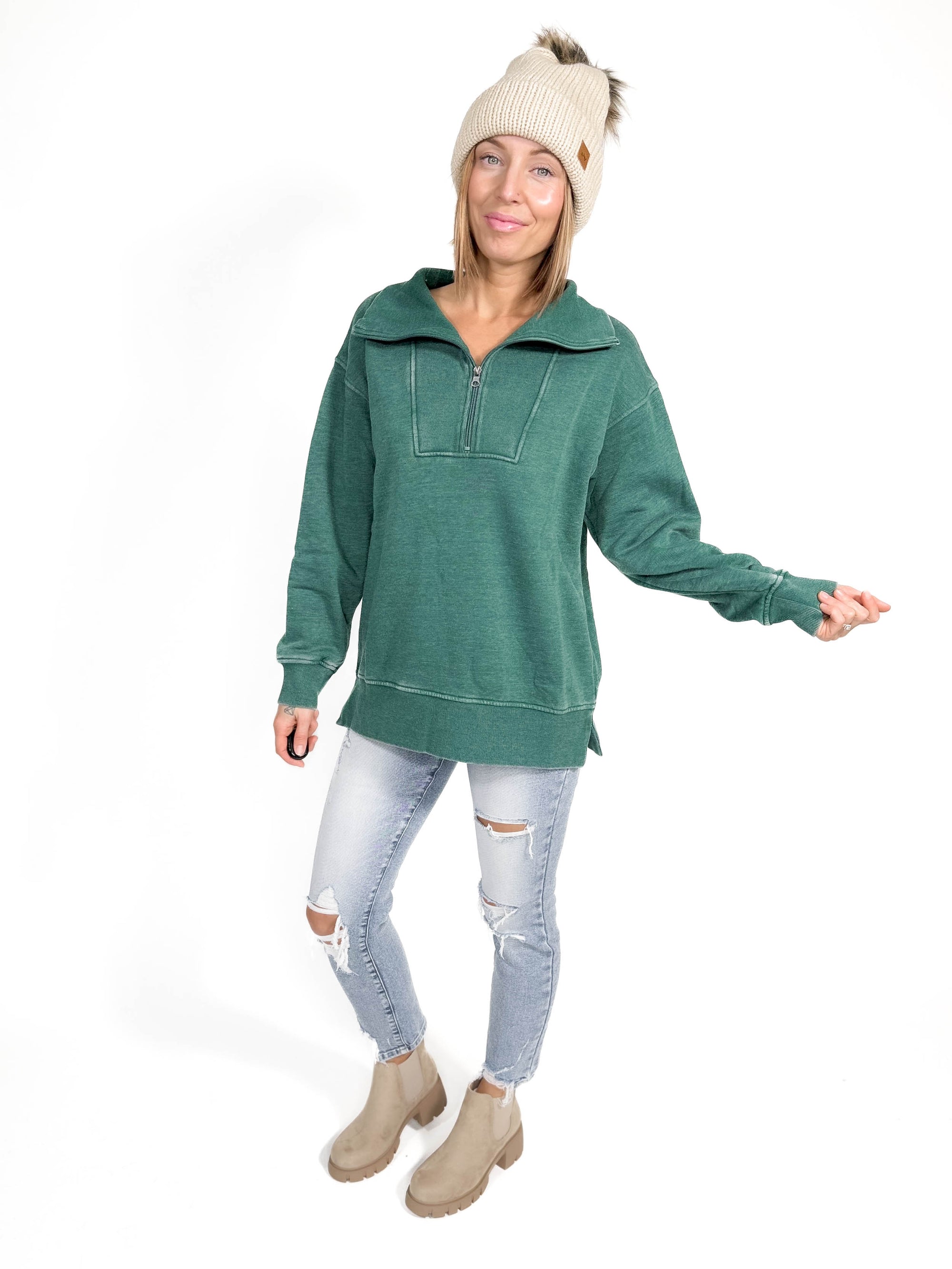 Bestie 1/2 Zip Pullover- HUNTER