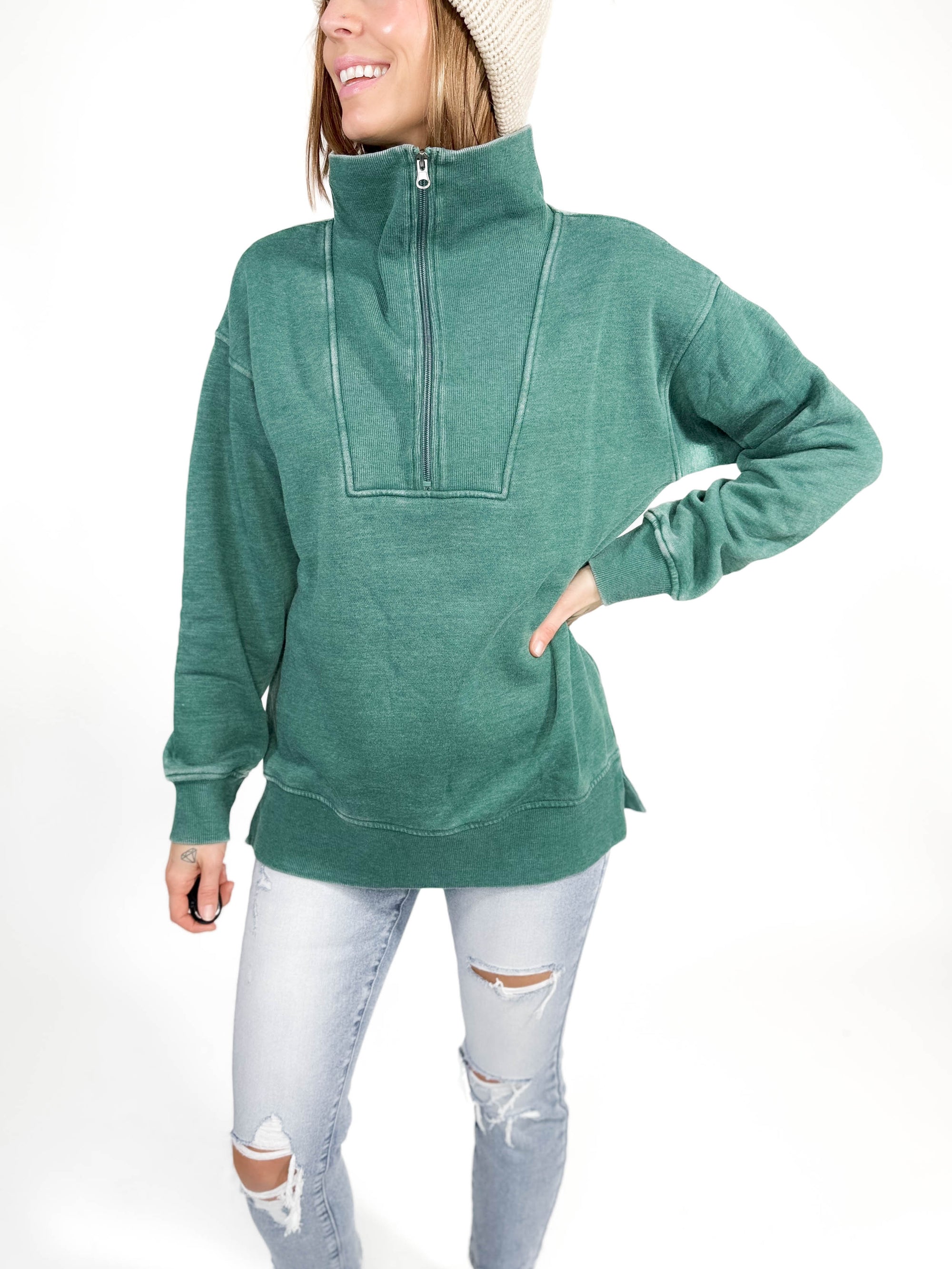 Bestie 1/2 Zip Pullover- HUNTER