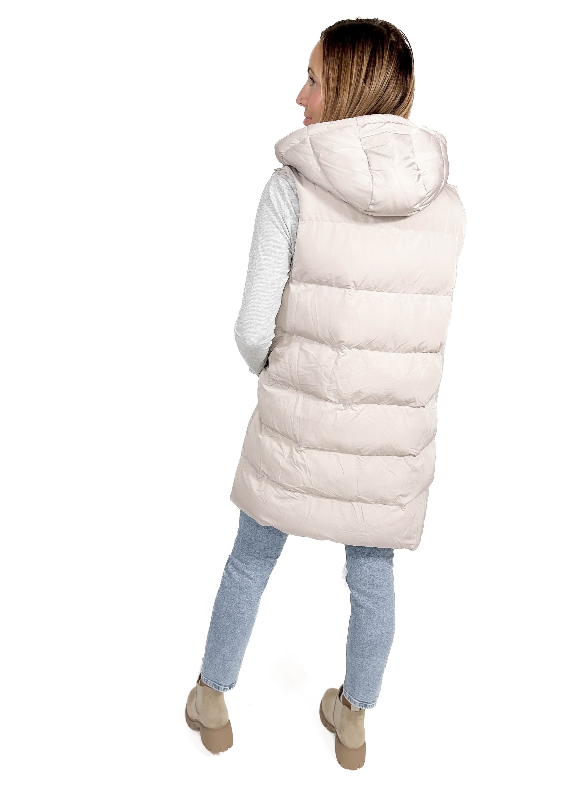 Mountain Peaks Hooded Puffer Vest- COOL GREIGE