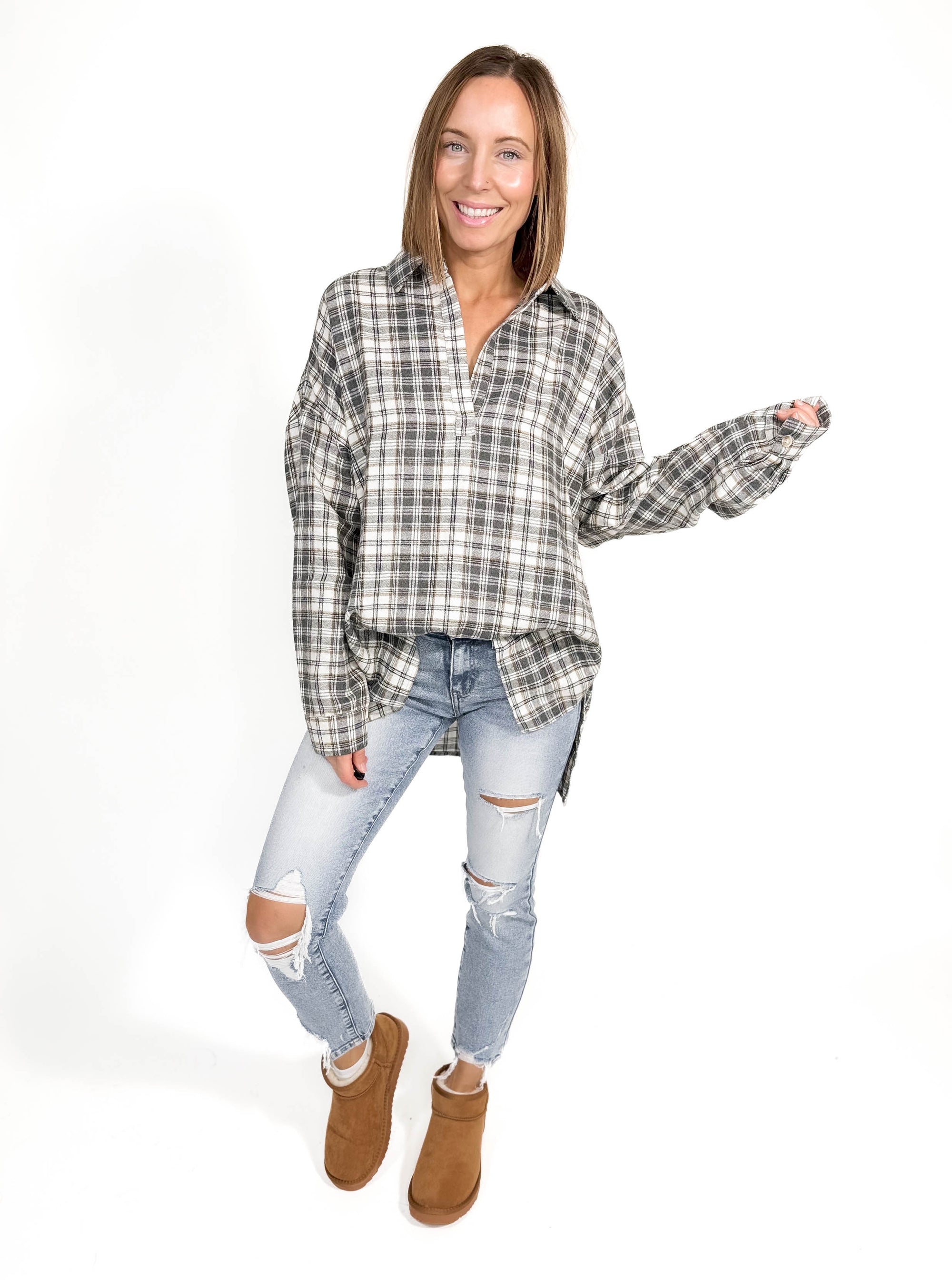 Tamra Plaid Tunic- GREY