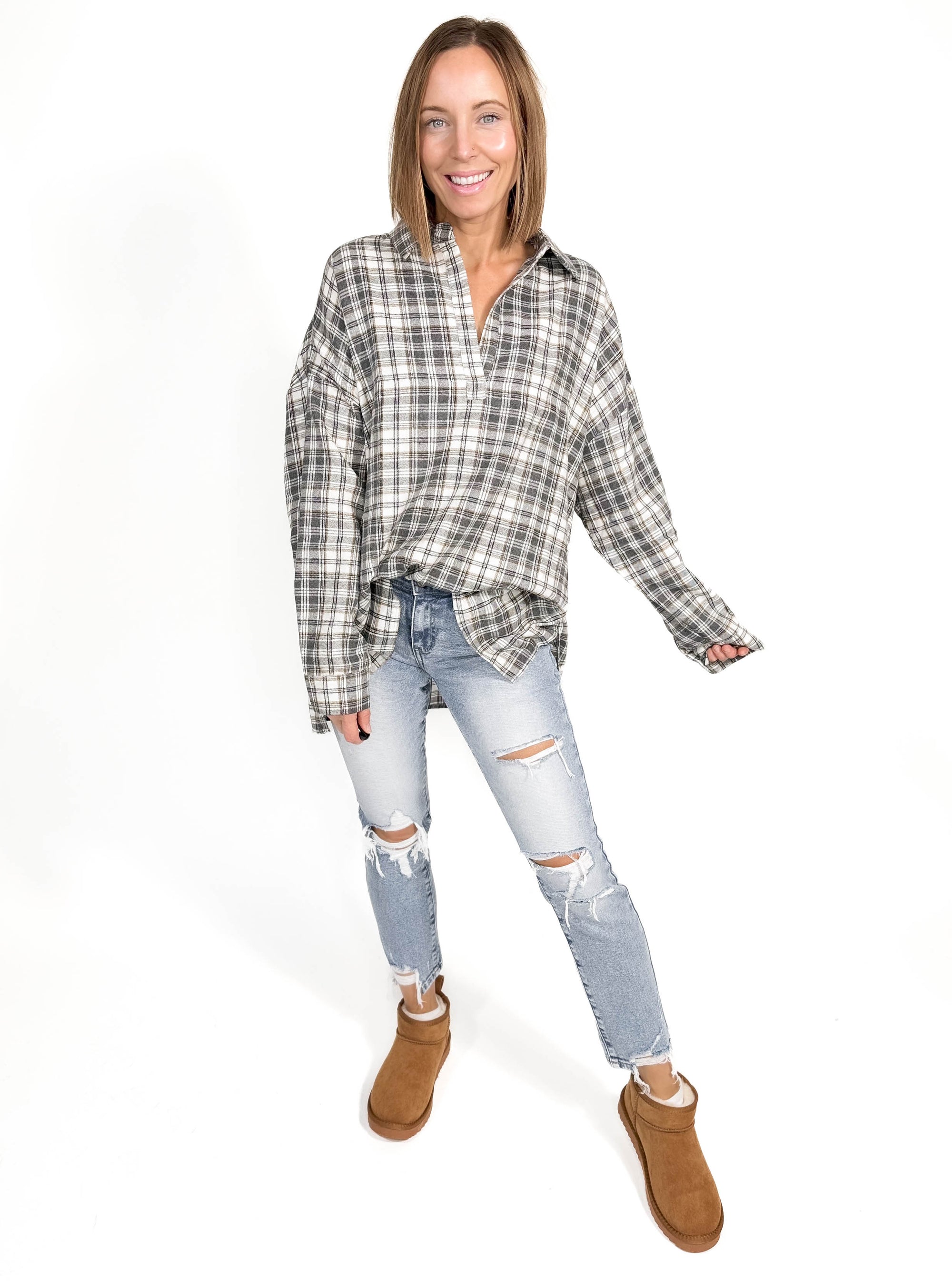 Tamra Plaid Tunic- GREY