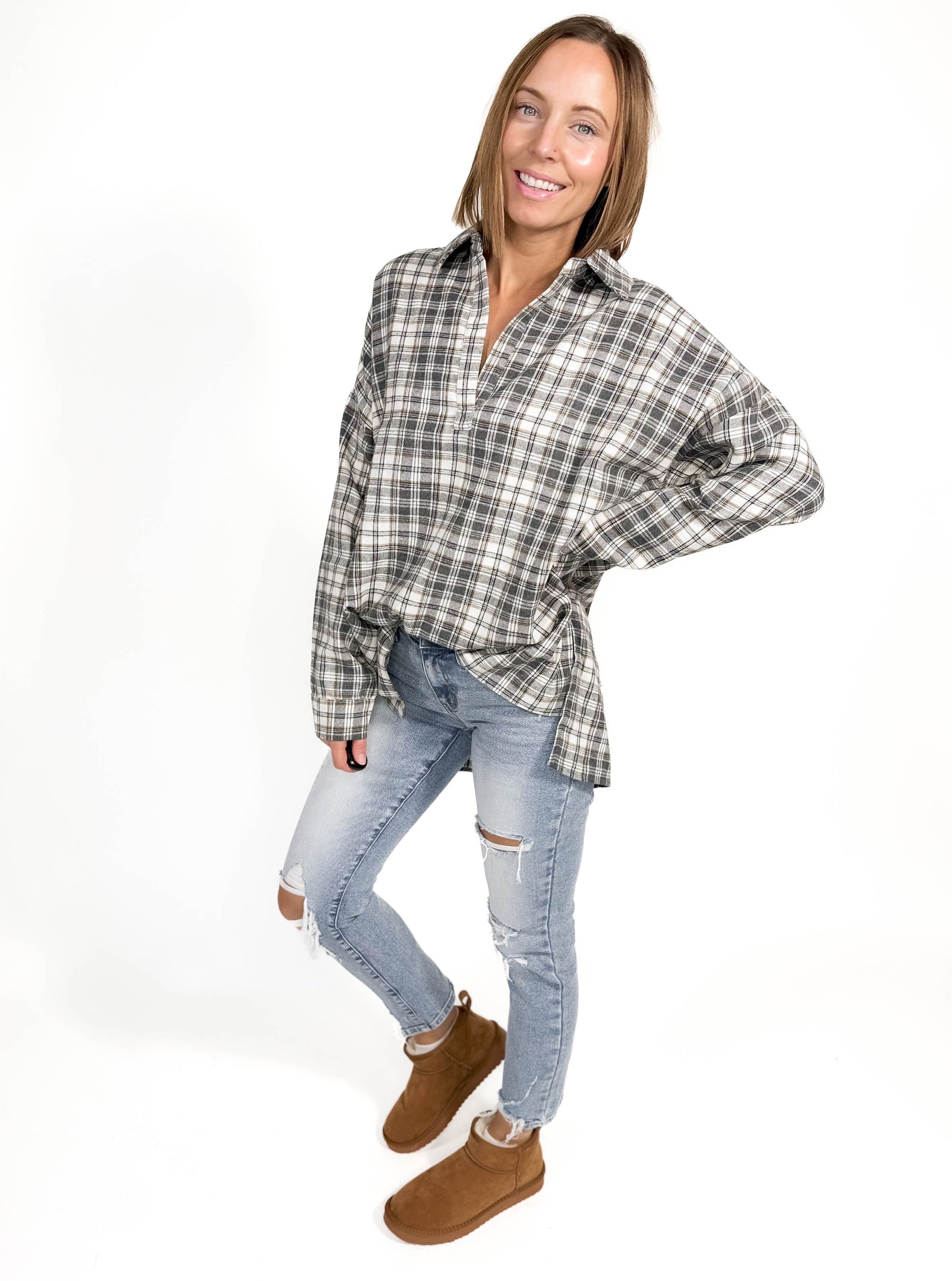 Tamra Plaid Tunic- GREY