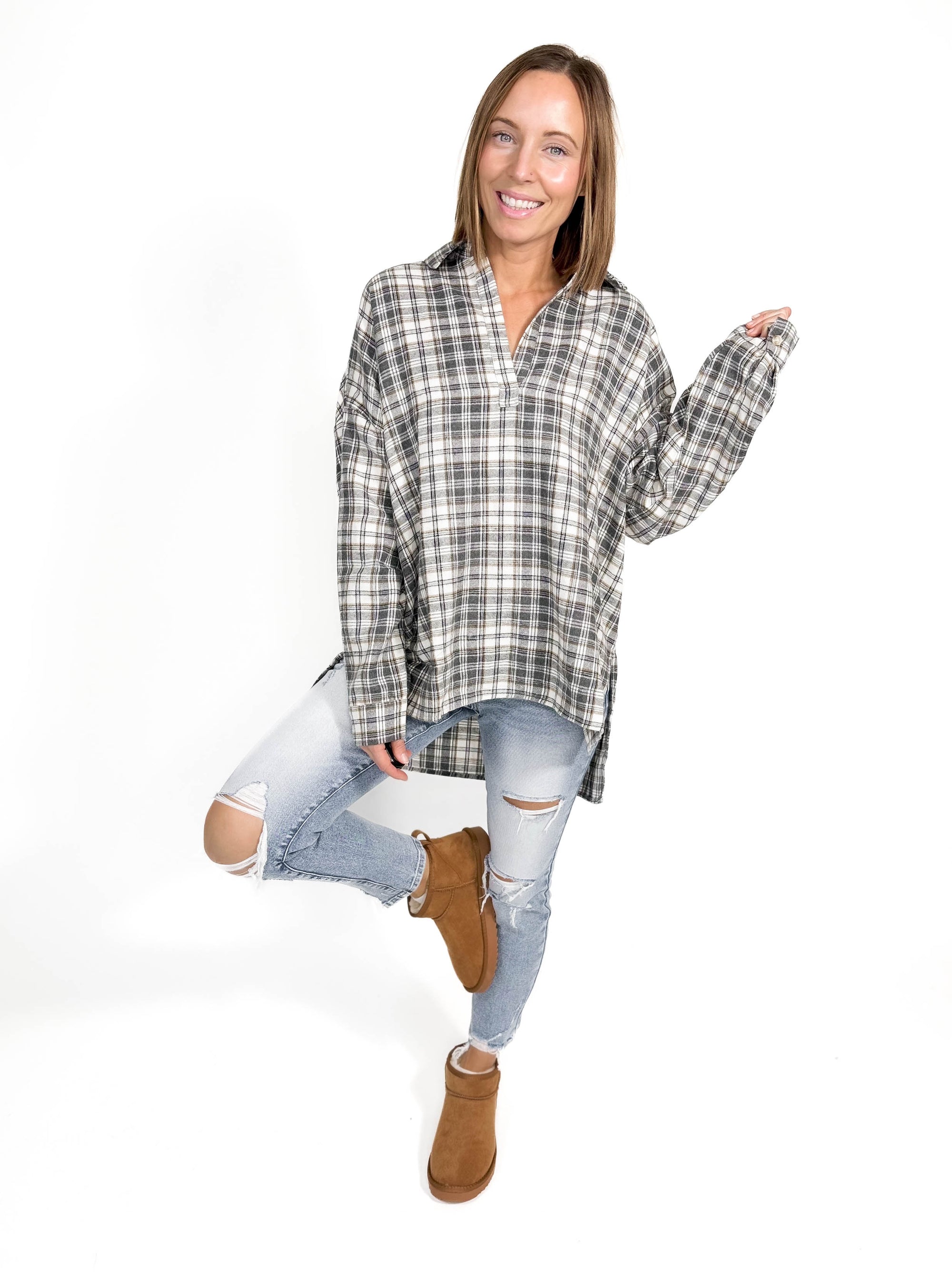 Tamra Plaid Tunic- GREY