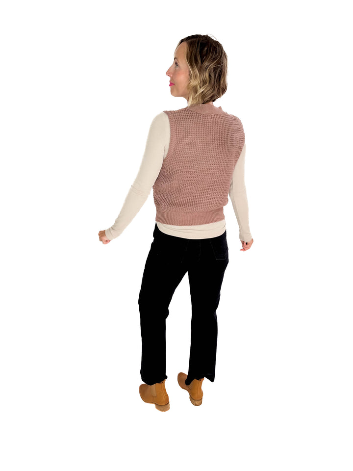 Suzy Chunky Waffle Knit Sweater Vest With Buttons- NUTELLA