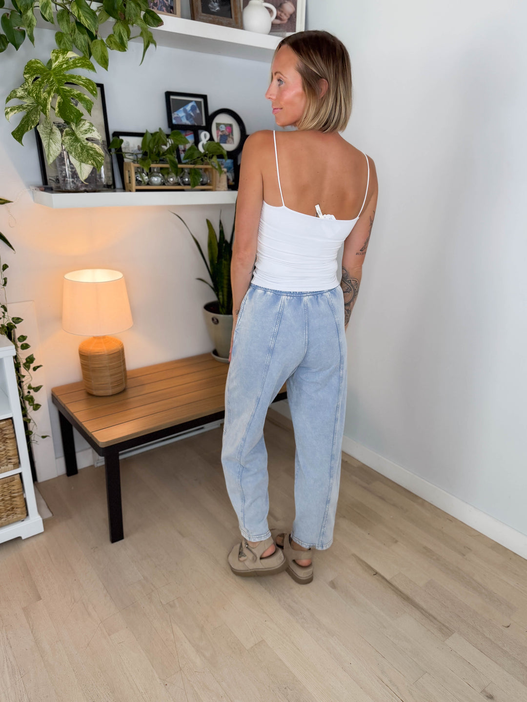 Candice Acid Wash Barrel Joggers- LIGHT BLUE