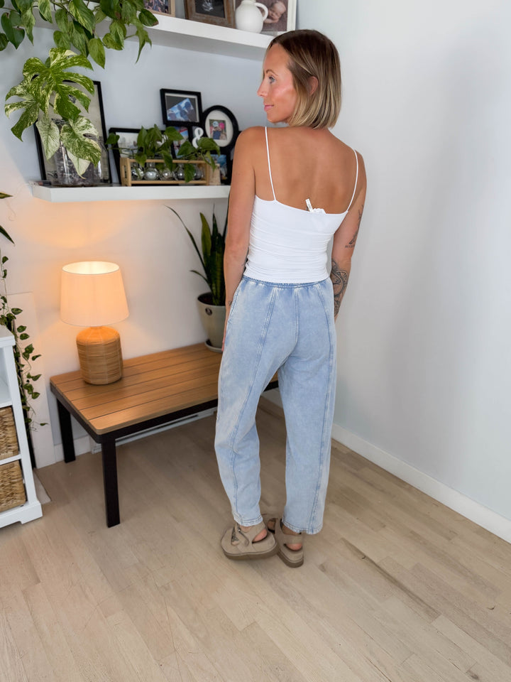 Candice Acid Wash Barrel Joggers- LIGHT BLUE