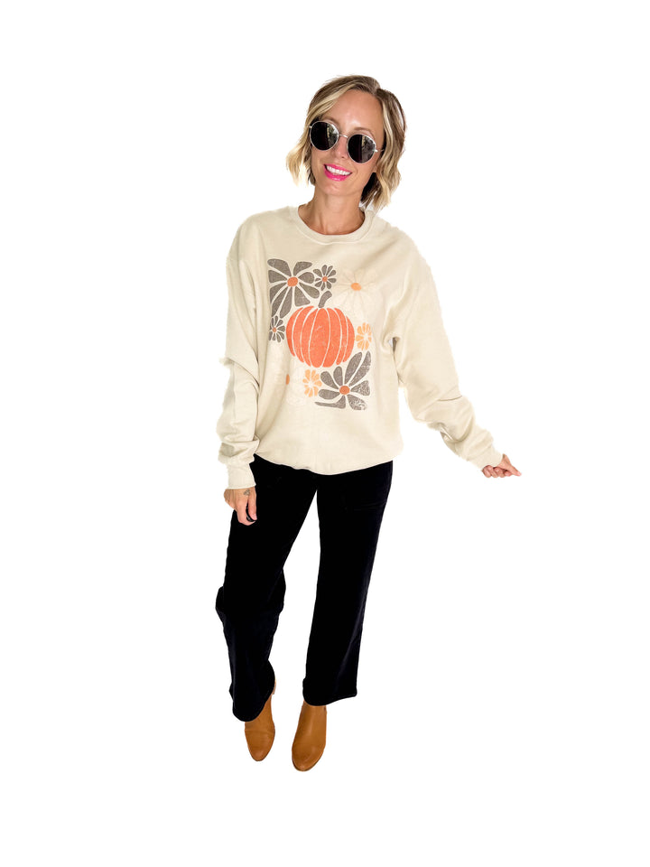 Neutral Modern Pumpkins Graphic Crewneck- SAND