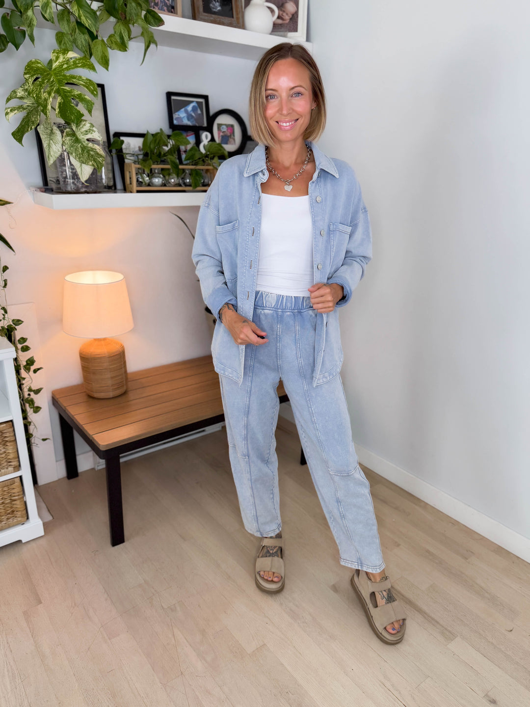 Candice Acid Wash Barrel Joggers- LIGHT BLUE