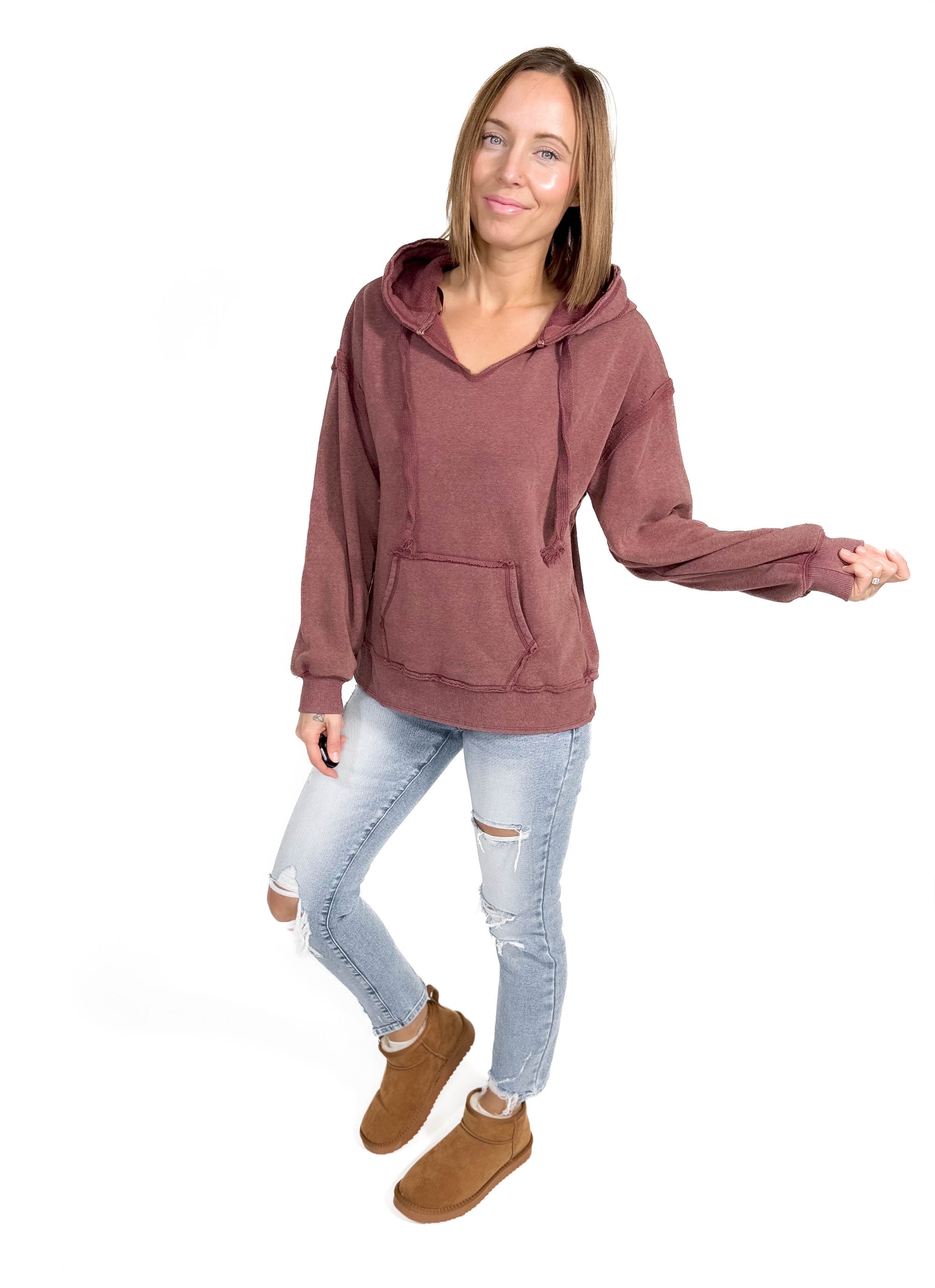 Reggie Distressed Hoodie- MAUVE-FINAL SALE