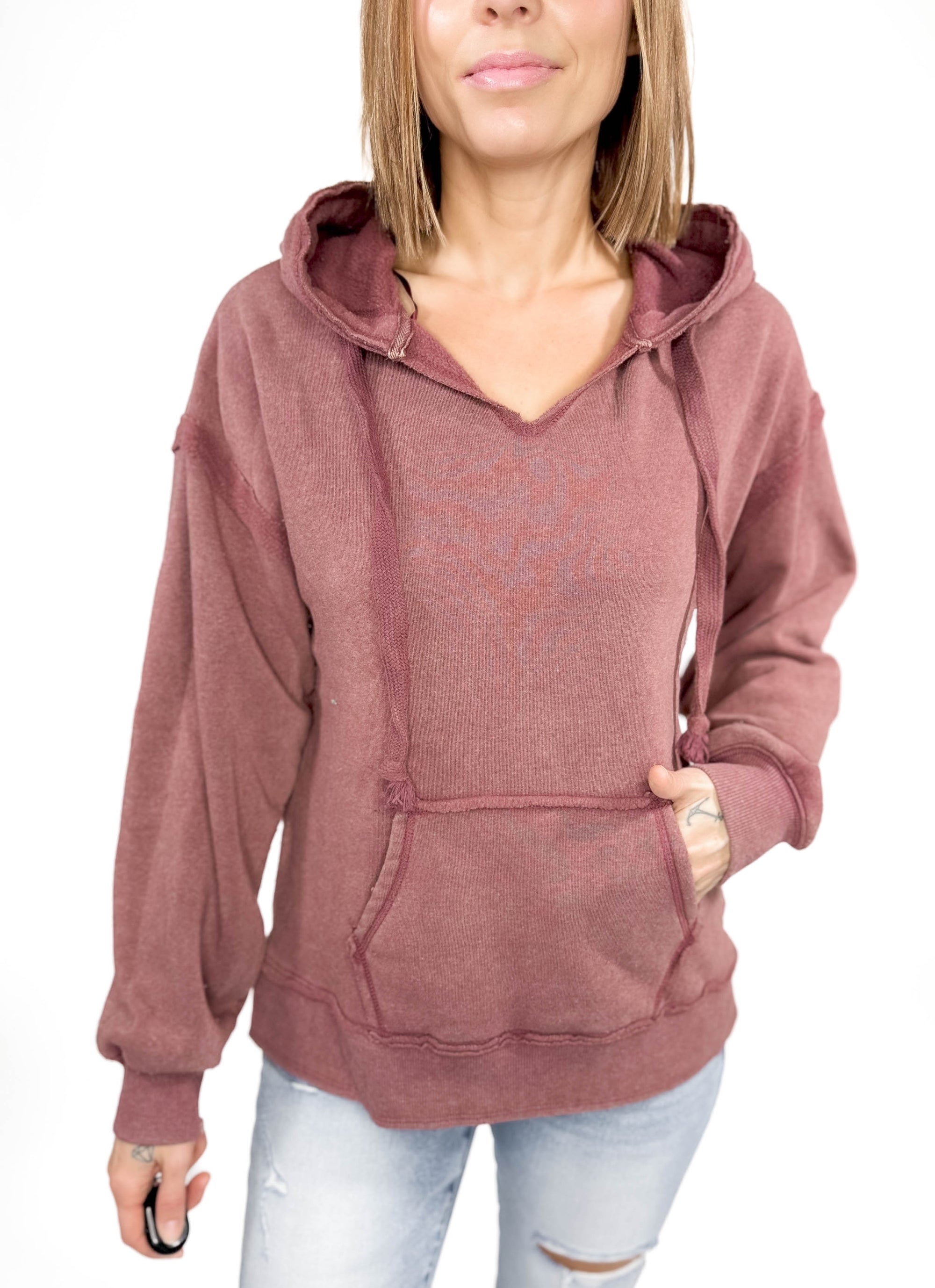 Reggie Distressed Hoodie- MAUVE-FINAL SALE