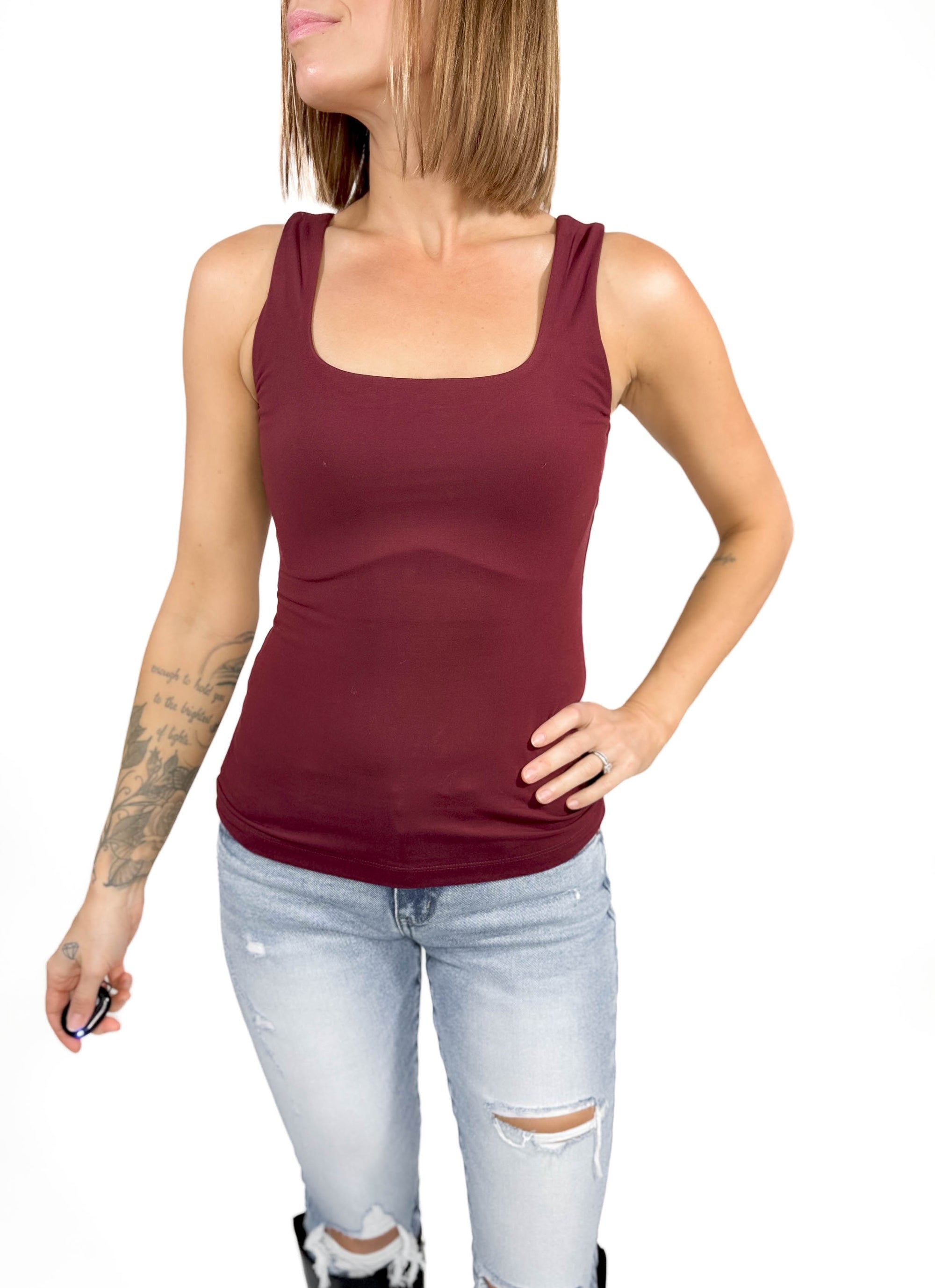 Only The Best Butter Square Neck Tank- MERLOT