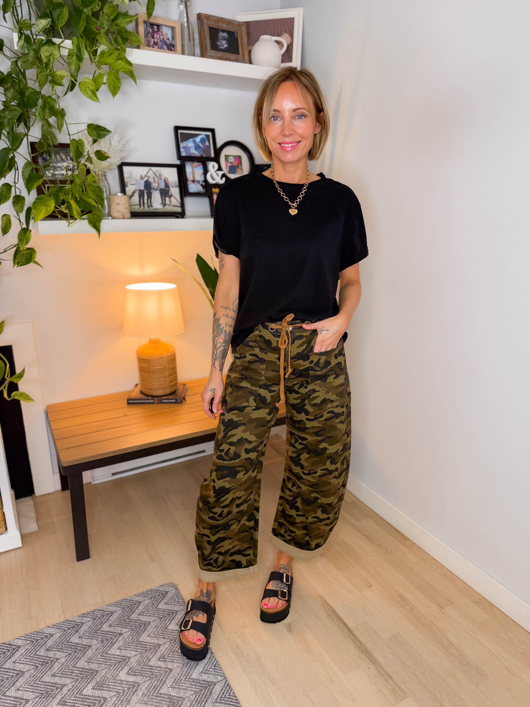 Brogan Tie Waist Camo Barrel Jeans