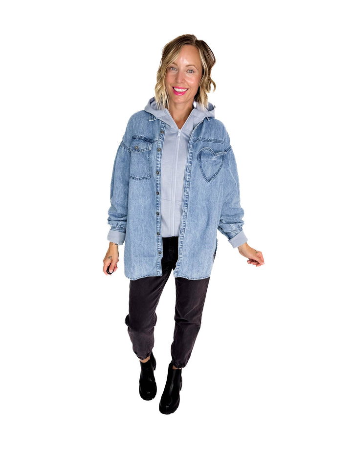 Heart Throb Denim Shacket- MEDIUM WASH-FINAL SALE
