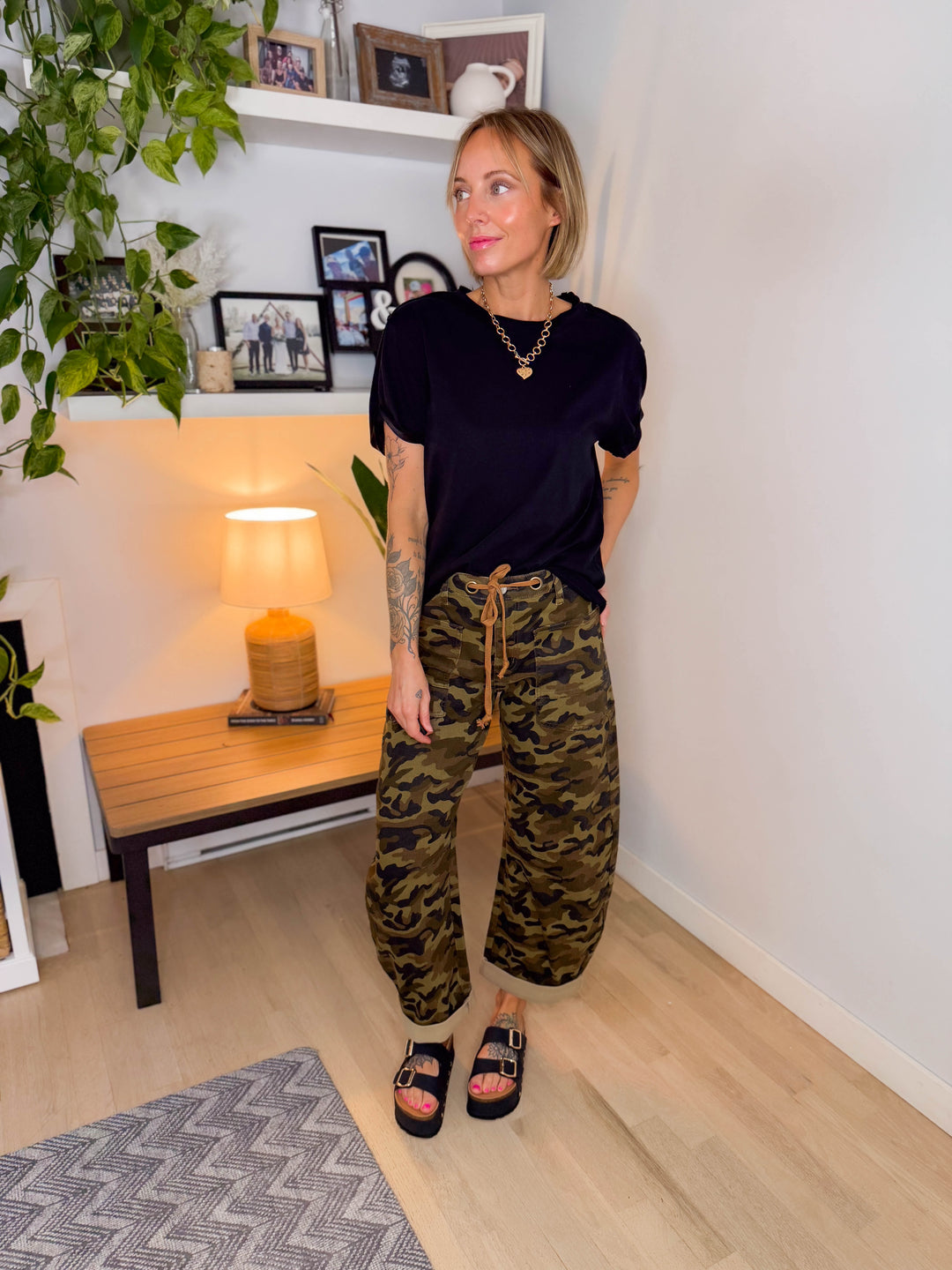 Brogan Tie Waist Camo Barrel Jeans