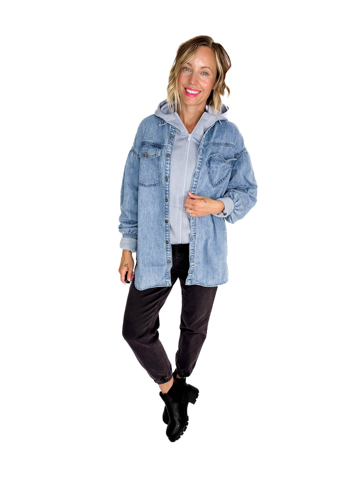 Heart Throb Denim Shacket- MEDIUM WASH-FINAL SALE