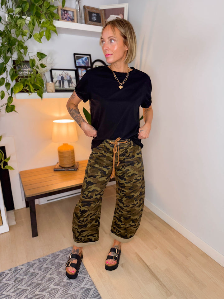 Brogan Tie Waist Camo Barrel Jeans