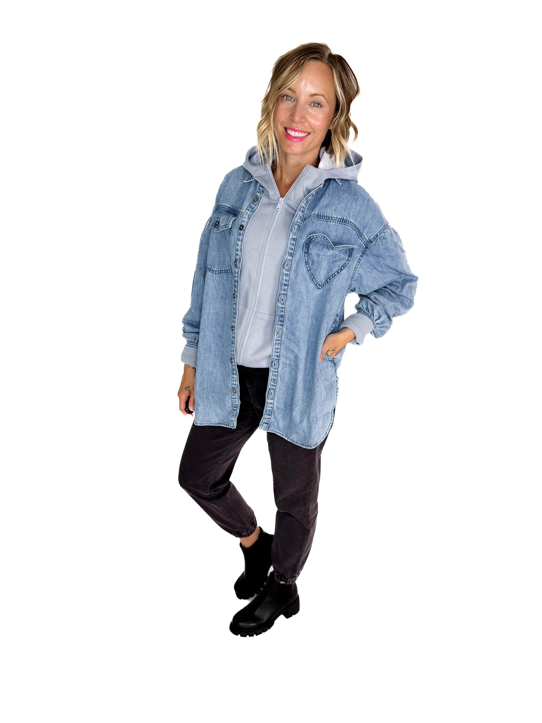 Heart Throb Denim Shacket- MEDIUM WASH-FINAL SALE