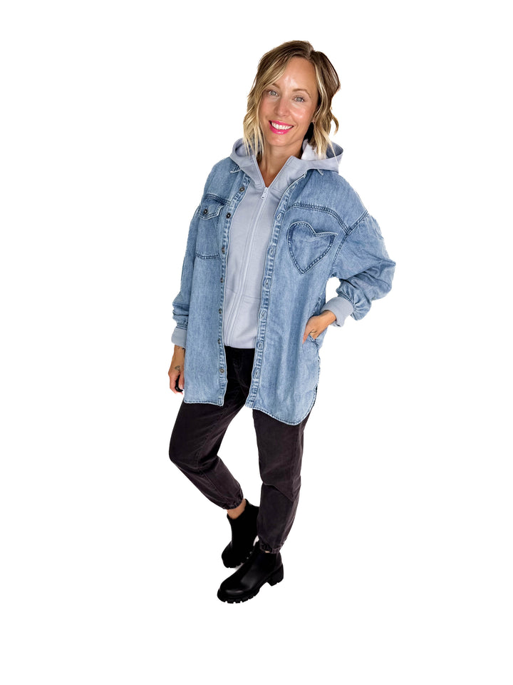 Heart Throb Denim Shacket- MEDIUM WASH-FINAL SALE