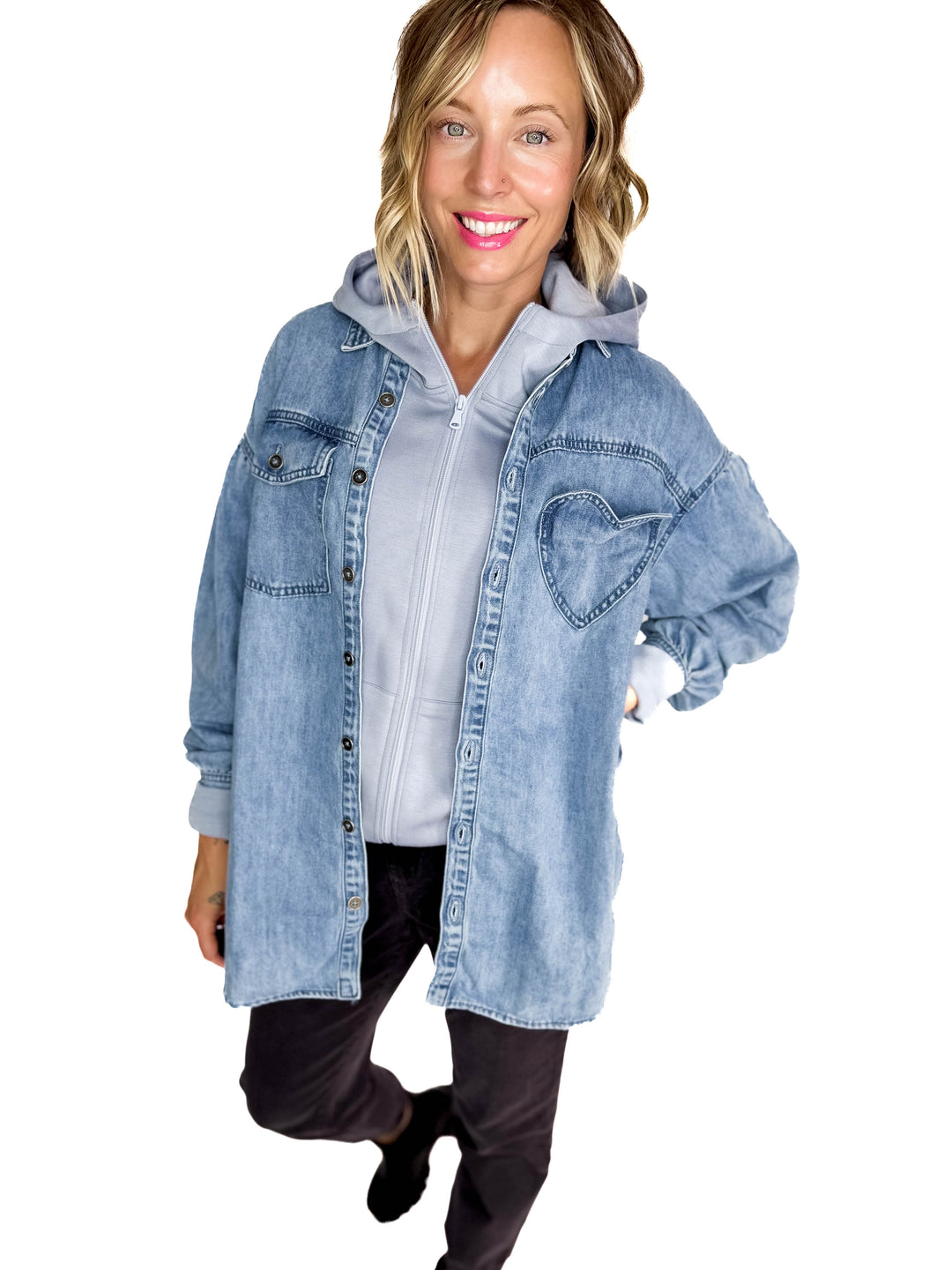 Heart Throb Denim Shacket- MEDIUM WASH-FINAL SALE