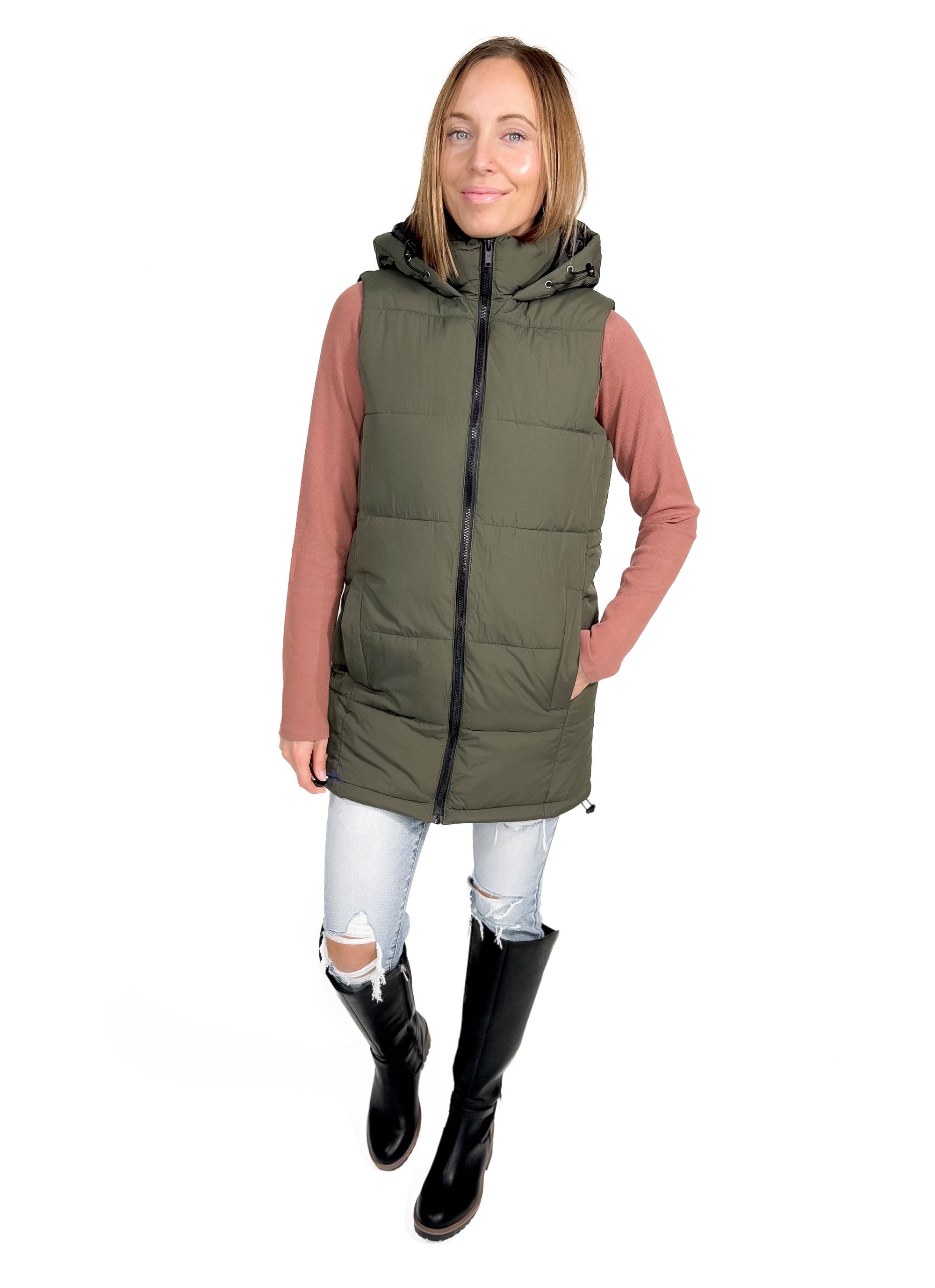 NOISY MAY Aurora Hooded Vest- DUSTY OLIVE